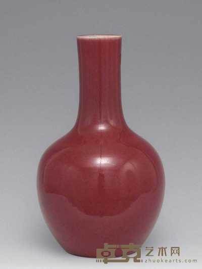 清光绪 红釉天球瓶 高42cm